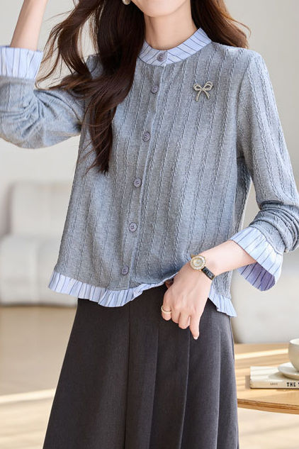 Early Autumn Striped Ruffled Knit Top - liwisi