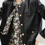 ラウンドネックシンプルレザージャケット 裏地付 2色入 - liwisi