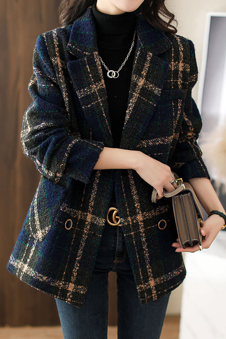 Vintage Plaid Wool Blend Coat - liwisi