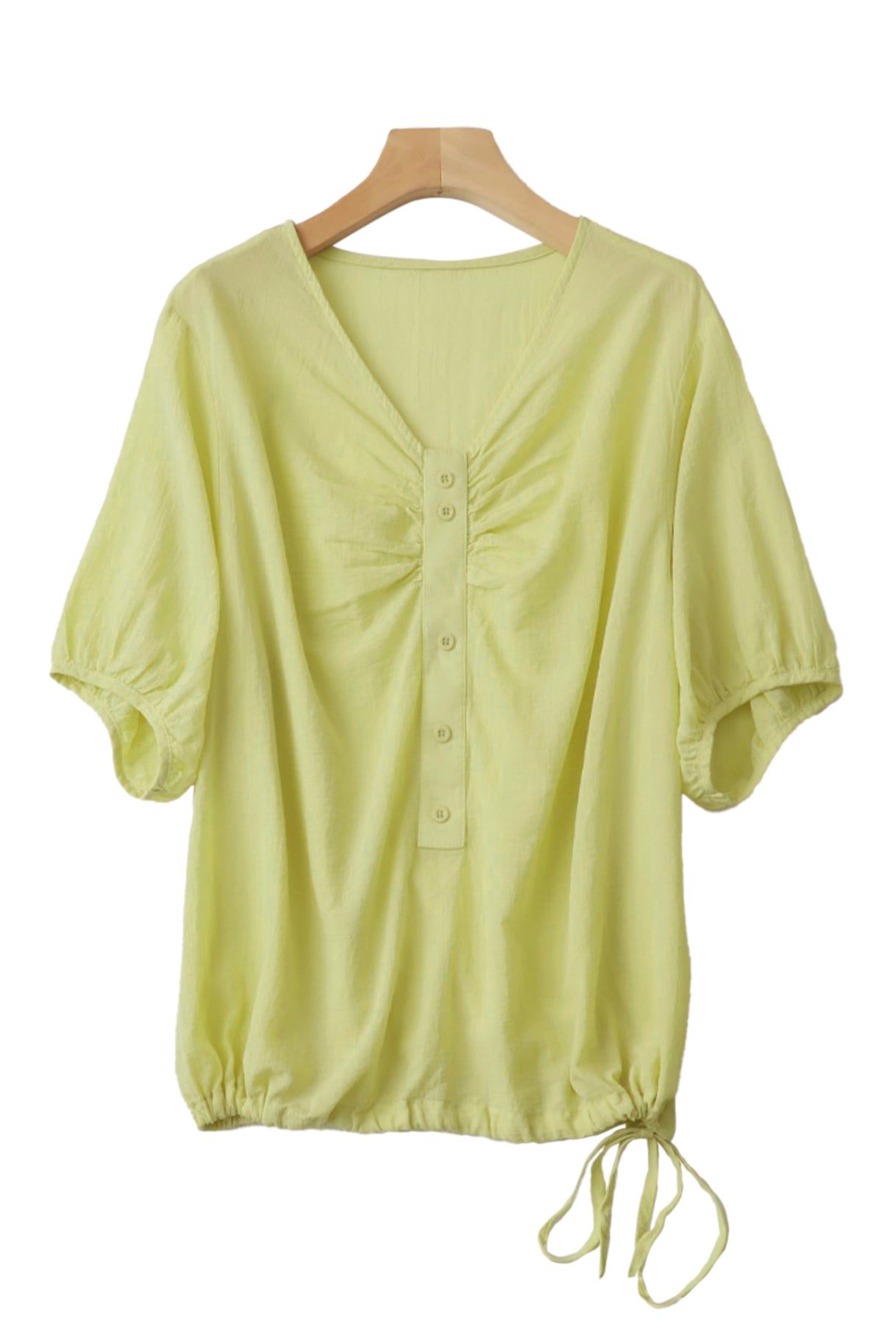 V-Neck Front Button Decor Drawstring Gathered Blouse - 3 Colors Available - liwisi