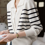 Striped V-Neck Long Sleeve Knit - liwisi