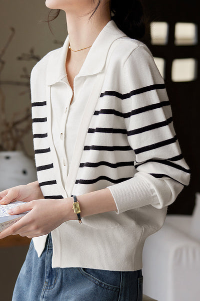 Striped V-Neck Long Sleeve Knit - liwisi