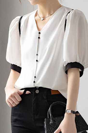 French-style fashionable puff sleeve shirt - liwisi