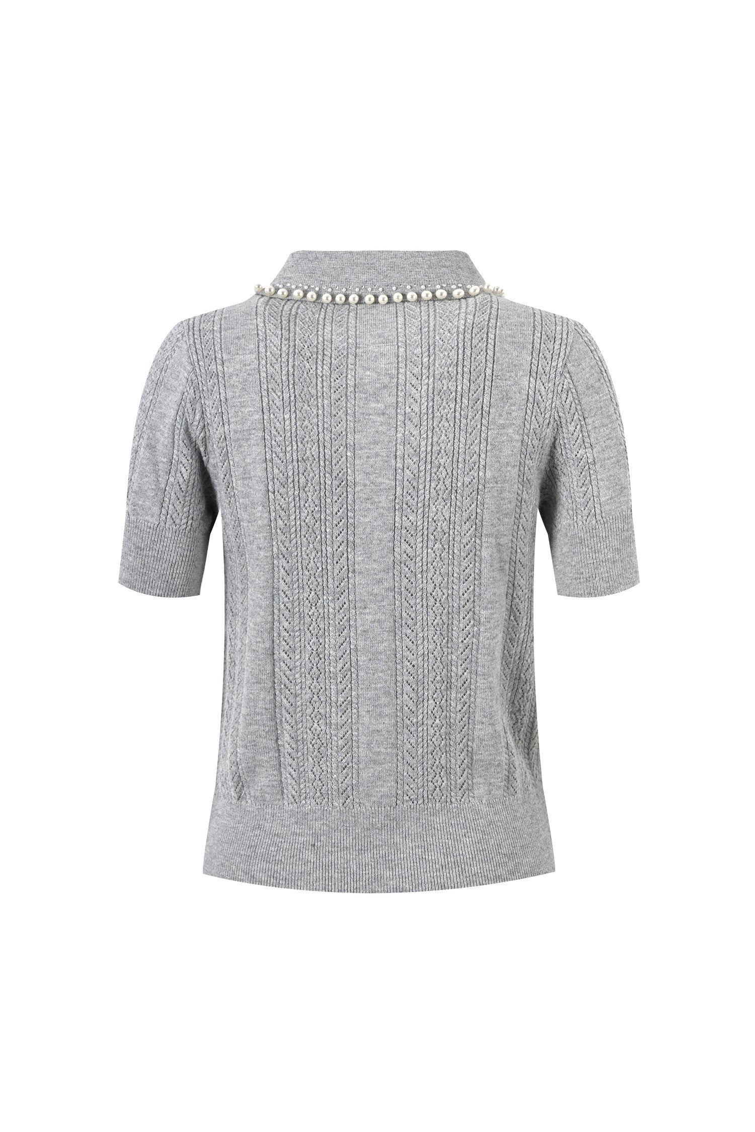 Pearl-Decorated Stand Collar Aran Knit Top - liwisi