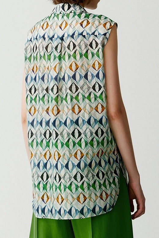 Side Slit Colorful Geometric Print Tank Top - liwisi