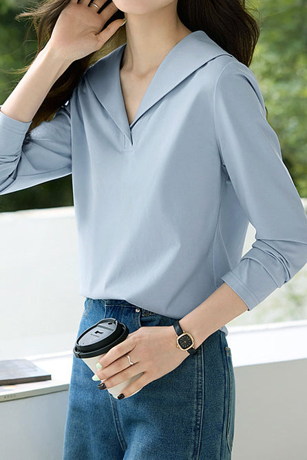 Sailor Collar Button Decor Casual T-Shirt - liwisi