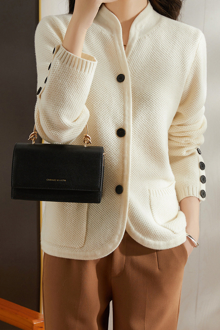 Key Neck Button Decor Knit Cardigan - 3 Colors Available - liwisi