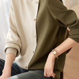 Bi-Color Button Decor Asymmetrical Sweatshirt - liwisi