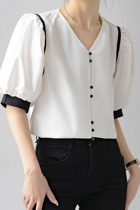 French-style fashionable puff sleeve shirt - liwisi
