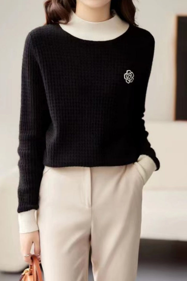 Casual Turtle Neck Bi-Color Knit - 2 Colors Available - liwisi