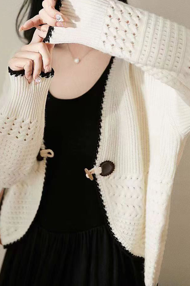 V-Neck Toggle Button Knit Cardigan - 2 Colors Available - liwisi