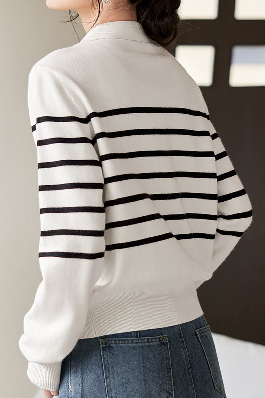 Striped V-Neck Long Sleeve Knit - liwisi
