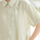 Side Tie Front Slit Diagonal Button Shirt - liwisi