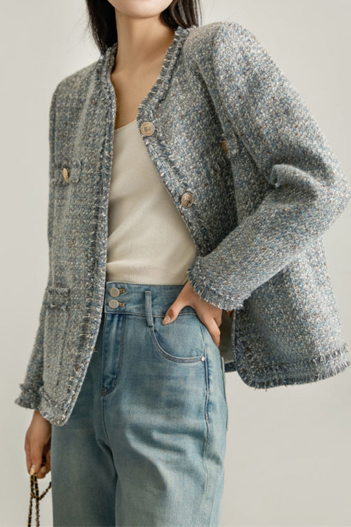 Elegant-Inspired No-Collar Jacket with Lining - liwisi