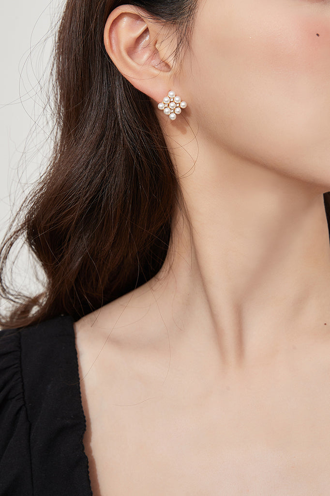 Pearl Bijou Square Motif Earrings - liwisi