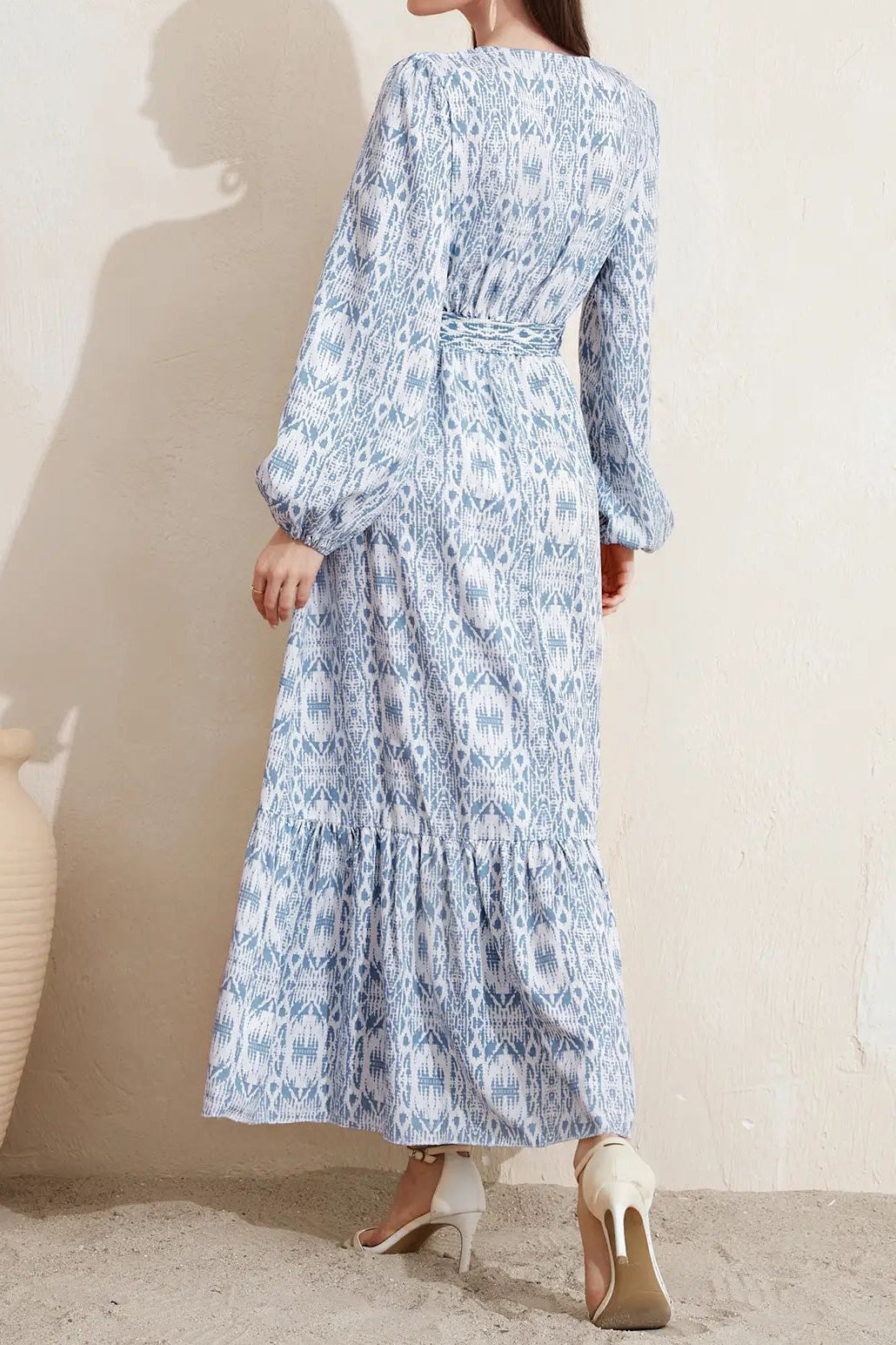Round Neck Printed Maxi Prairie Dress - liwisi