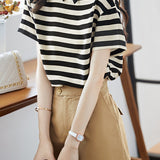 Polo Collar Striped Drop Shoulder Shirt - liwisi