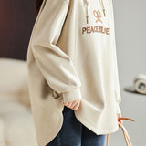 Hooded Logo Embroidery Drop Shoulder Hoodie - liwisi