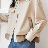 Shirt Collar Drop Shoulder Jacket - liwisi