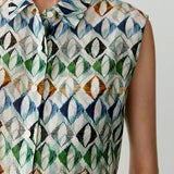 Side Slit Colorful Geometric Print Tank Top - liwisi