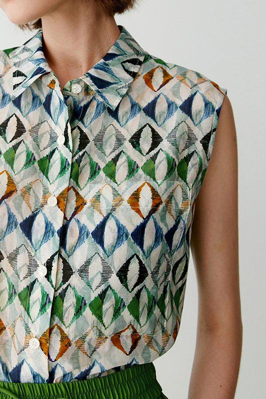 Side Slit Colorful Geometric Print Tank Top - liwisi