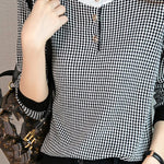 Round Neck Slit Opening Check Knit - 2 Colors Available - liwisi