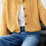Yellow Single Button Oversized Round Neck Cardigan - liwisi