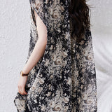 Skipper Collar Side Slit Flower Print Shirt - liwisi