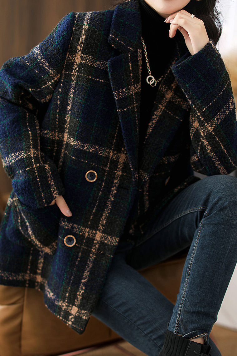 Vintage Plaid Wool Blend Coat - liwisi