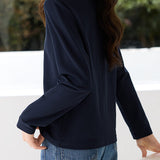 Contrasting Skipper Collar Logo Embroidered Long Sleeve T-Shirt - liwisi