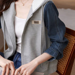 Hooded Zip-Up Denim Contrast Jacket - liwisi