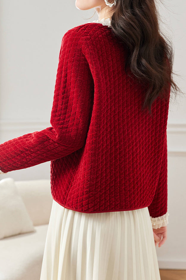 Elegant Ruffled Collar Pearl Decor Jacket - 3 Colors Available - liwisi