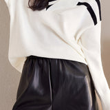 V-Neck Drop Shoulder Striped Contrast Knit - liwisi