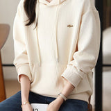 Drop Shoulder Hoodie with Logo Decoration - liwisi