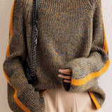 Turtle Neck Raglan Sleeve Bi-Color Knit - liwisi