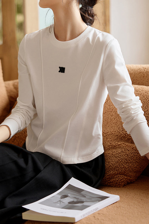 Basic Round Neck Logo Embroidered Sweatshirt - liwisi