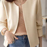 No-Collar Simple Layered Jacket with Lining - 2 Colors Available - liwisi