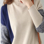 Contrast Turtleneck Leisure Knitted Sweater - liwisi