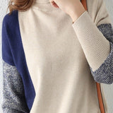 Contrast Turtleneck Leisure Knitted Sweater - liwisi
