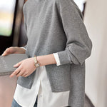Layered Look Mixed Material Round Neck Sweatshirt - liwisi