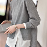 Layered Look Mixed Material Round Neck Sweatshirt - liwisi