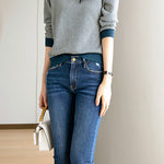 Round Neck Slit Opening Check Knit - 2 Colors Available - liwisi