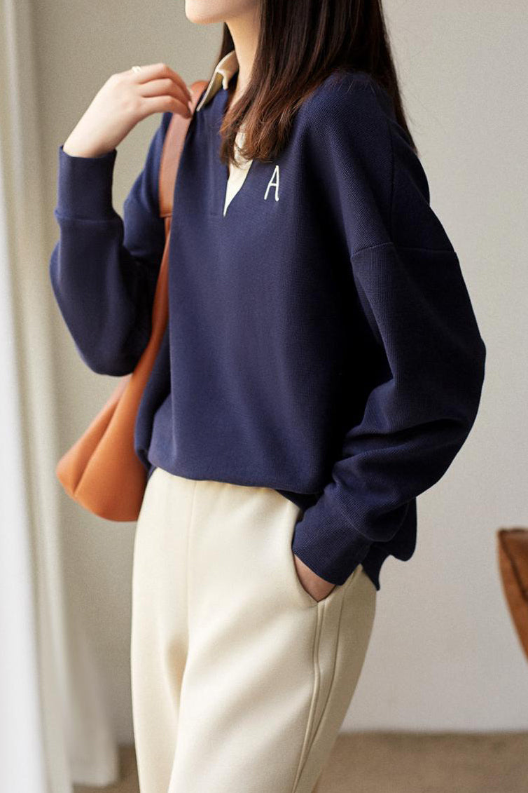 Skipper Collar Logo Embroidered Sweatshirt - 2 Colors Available - liwisi