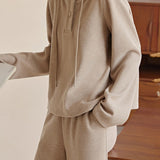 Two-Piece Set: Hooded Simple Parker with Slit Opening + Side Pocket Casual Long Wide Pants - liwisi