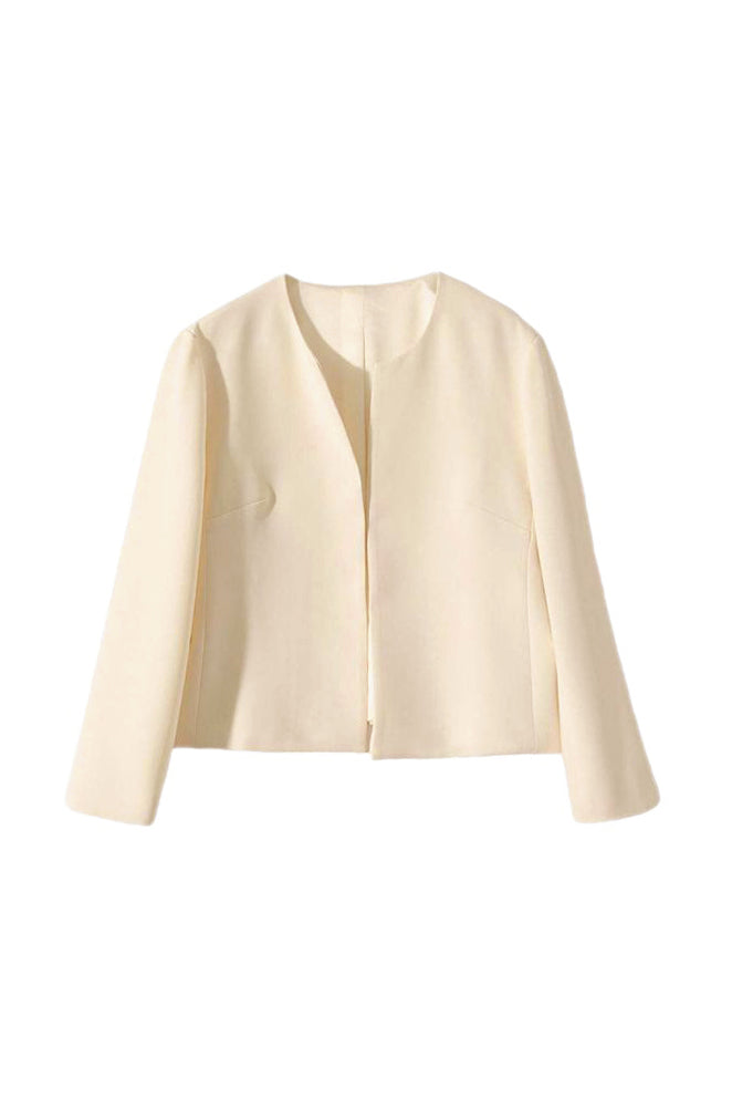 No-Collar Simple Layered Jacket with Lining - 2 Colors Available - liwisi