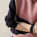 Round Neck Drop Shoulder Bi-Color Sweatshirt - liwisi