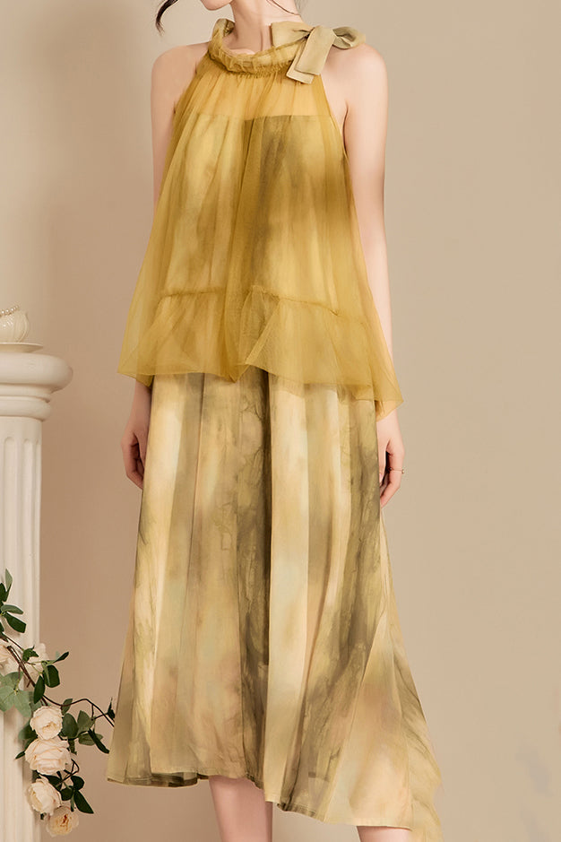 Halter Neck Tulle Contrast Ombre Long Dress with Lining - 3 Colors Available - liwisi