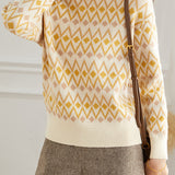 Casual Bottle Neck Diamond Pattern Knit Top - liwisi