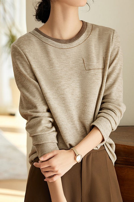 Casual Minimalist Color-Block Long-Sleeve T-Shirt - liwisi