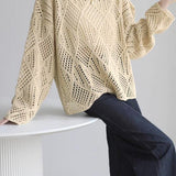 Round Neck Openwork Drop Shoulder Knit - 2 Colors Available - liwisi